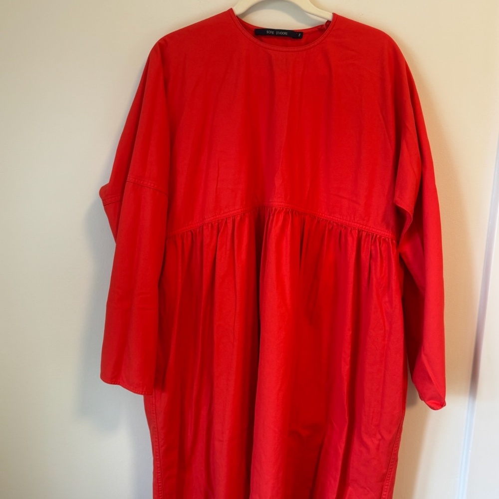 Sofie D'Hoore Red Cotton Oversized Gathered Smock Dress Sz 36